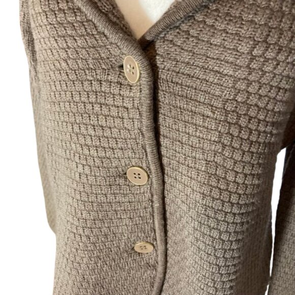 Talbots Pure Merino Cardigan Med Brown /Taupe Textured V-Neck Collar, EUC, Large - Picture 6 of 15